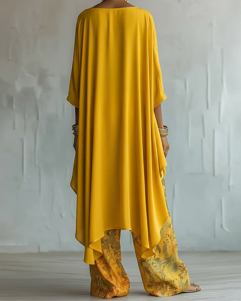 Asymmetrical Hem Top Wide Leg Pant Set