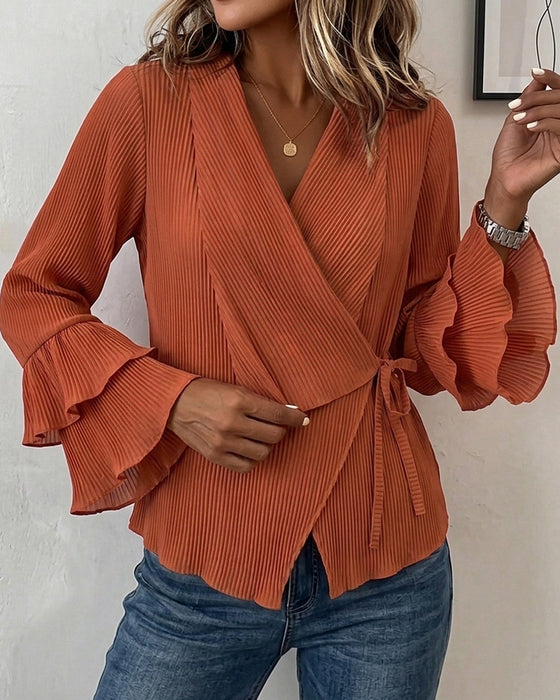Flare Sleeve Lace Up Blouse