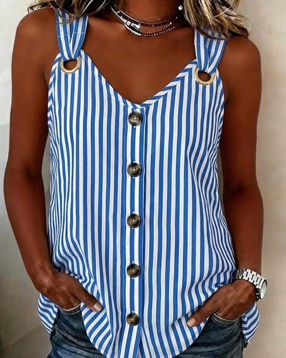 Strappy Metal Ring Striped Cami Top