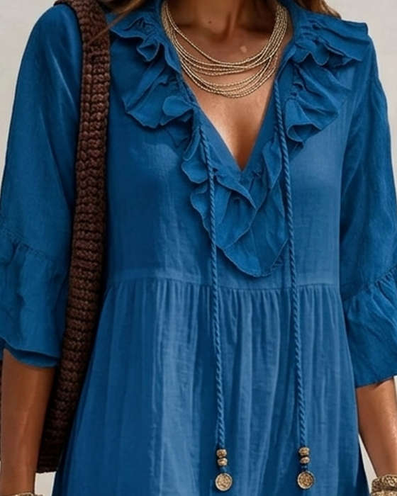 Ruffled V-Neck Strappy Dress