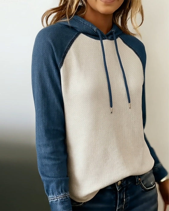 Stylish Denim Knitted Patchwork Hoodie