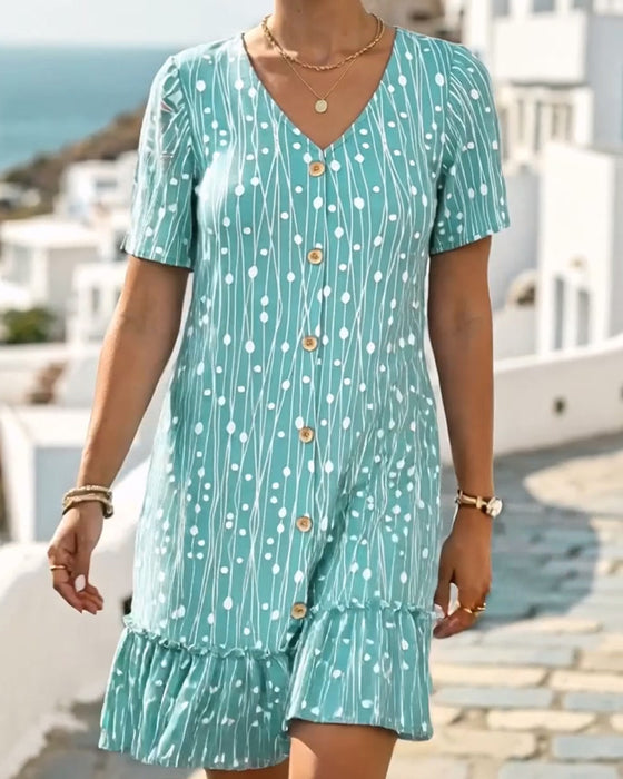 V-Neck Line Crewneck Dress