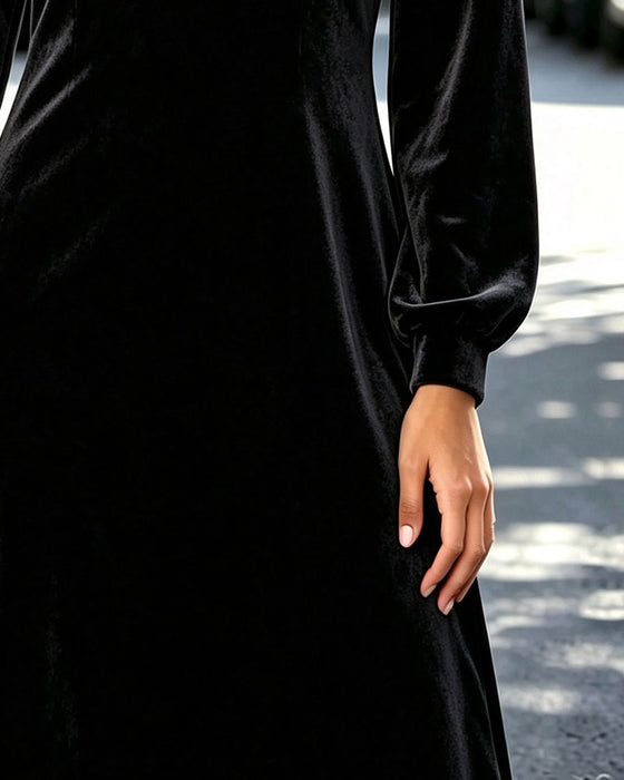 Crewneck Button Sheer A-Line Dress