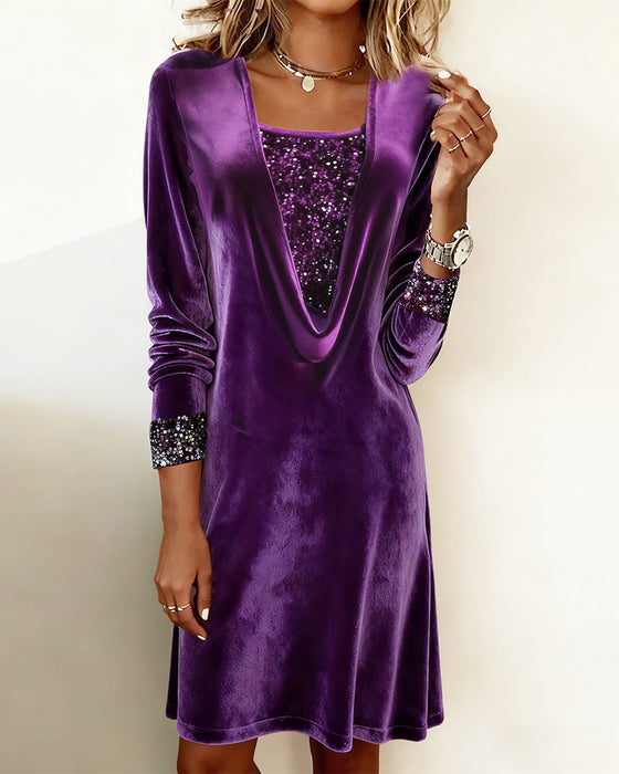 Elegant Sequined Patchwork Dress