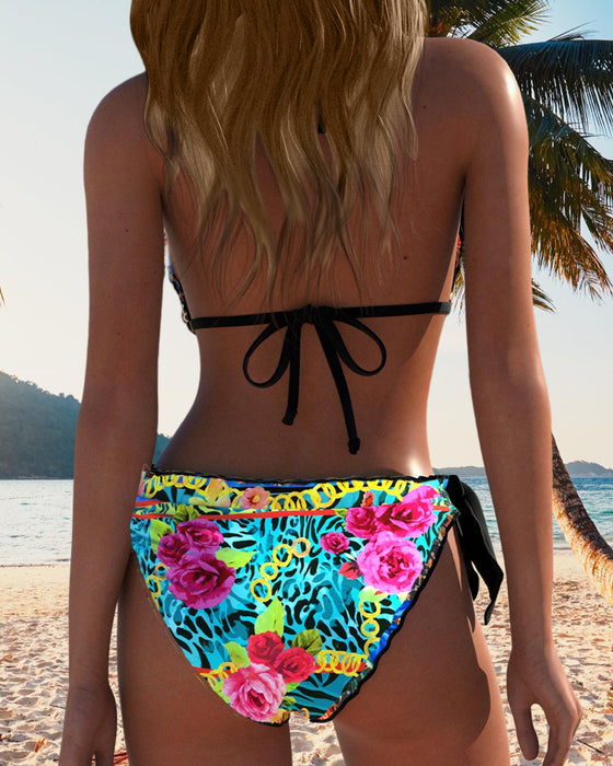 Sexy Halterneck Printed Lace-Up Bikini