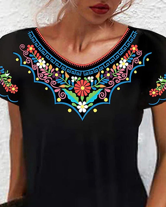 Retro short-sleeved printed dress