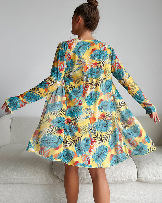 Fashion printed bikini cover-up three-piece set