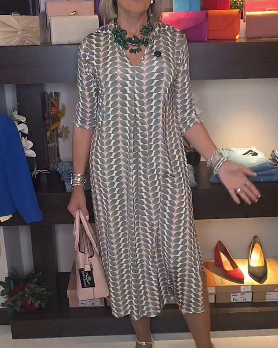 Geometric Pattern V-Neck Dress