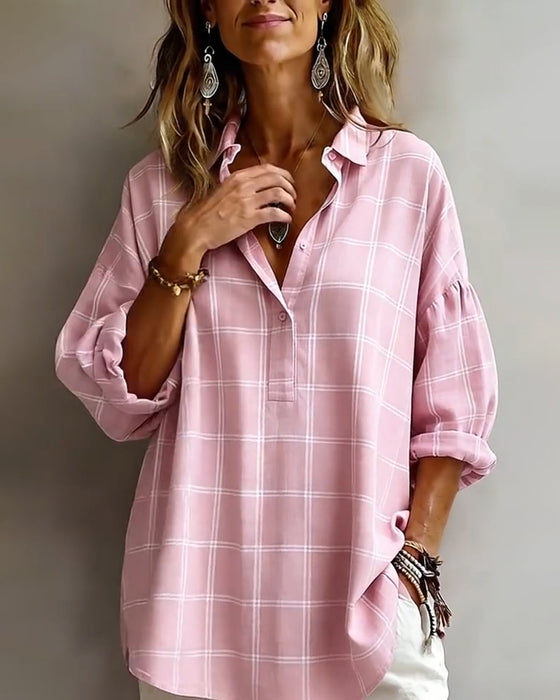 Lapel Plaid Sophisticated Shirt