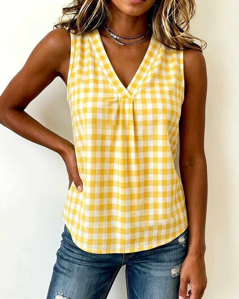 Plaid V-neck Sleeveless Tank Top