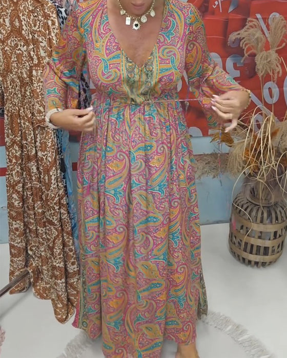 V-Neck Flare Sleeve Casual Dress