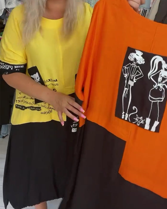 Crew Neck Colorblock T-Shirt Dress