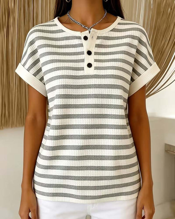 Striped Waffle Henley T-Shirt