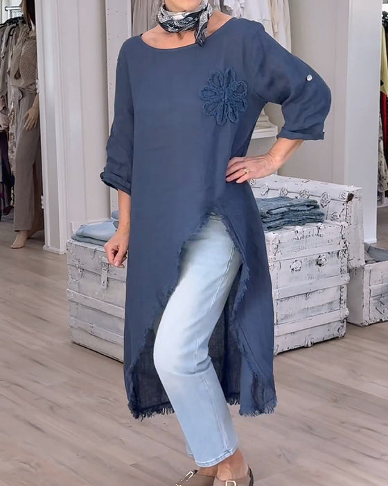Raw-Edge Slit Asymmetrical Shirt