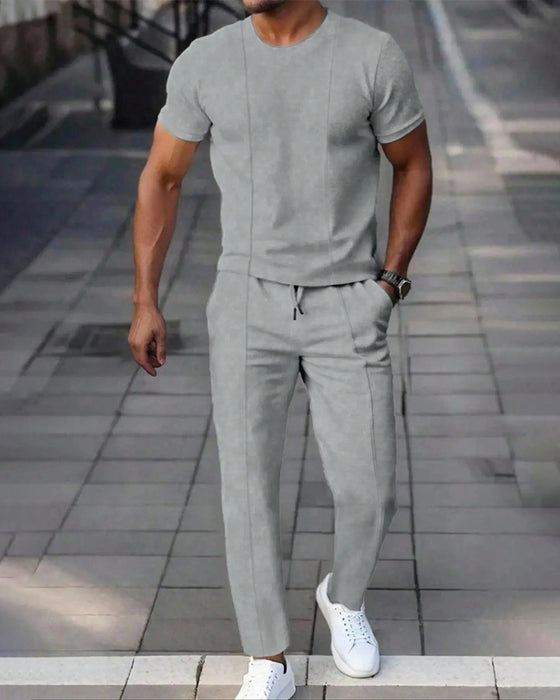 Crewneck Solid Color Drawstring Men's Set