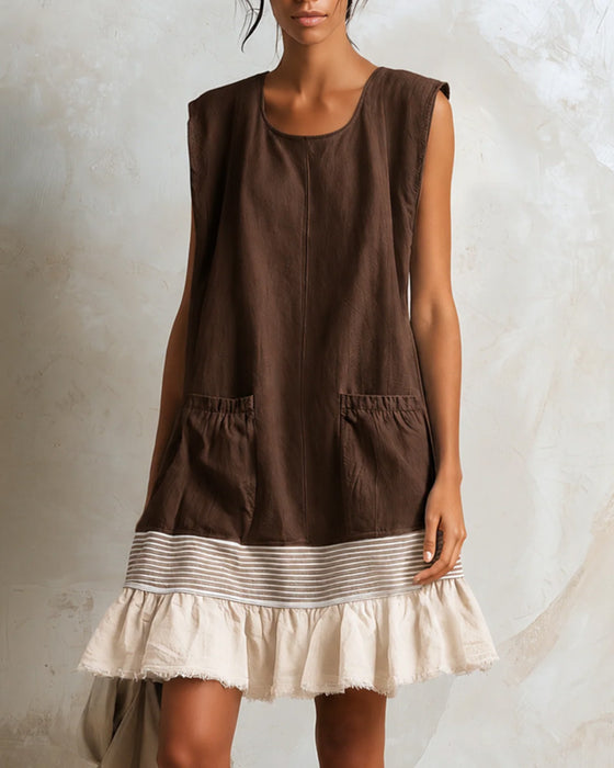 Sleeveless Stripe Contrast Patchwork Dress