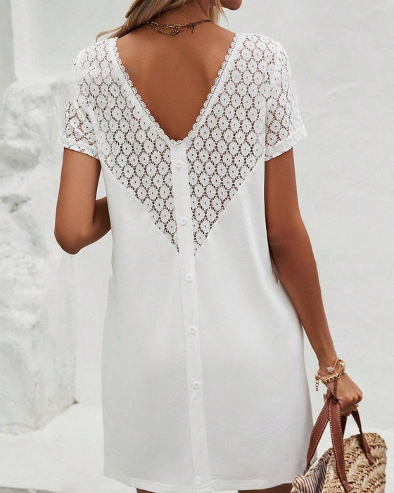 Round Neck V-Back Patchwork Dress