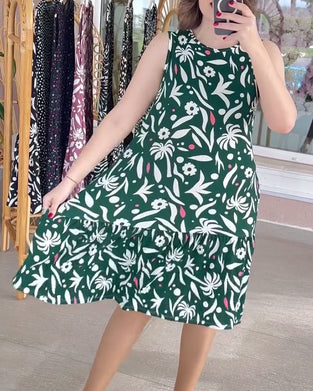 Printed patchwork vest casual dress