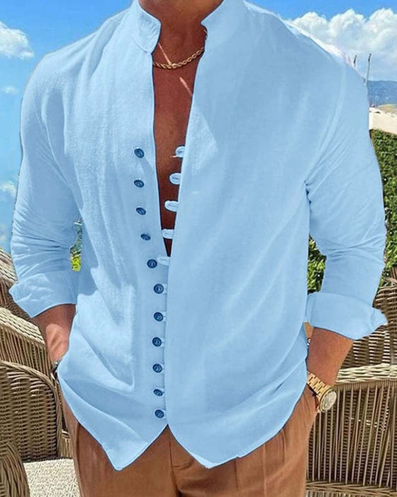 Men's Vintage Mandarin Collar Button Shirt