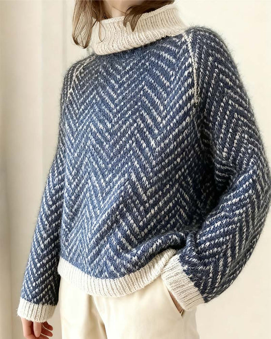 Striped Turtleneck Slouchy Pullover