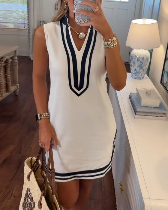 Colorblock Nautical Sleeveless Straight Dresses