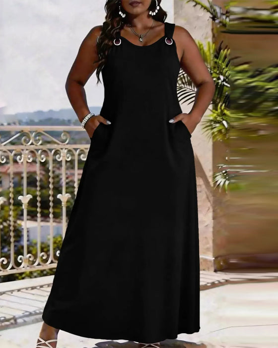 Suspender Metal Buckle Pocket Dress