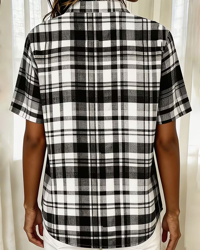 Lapel Checkered Short Sleeve Casual Shirt