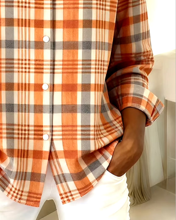 Plaid Lapel Fashionable Shirt