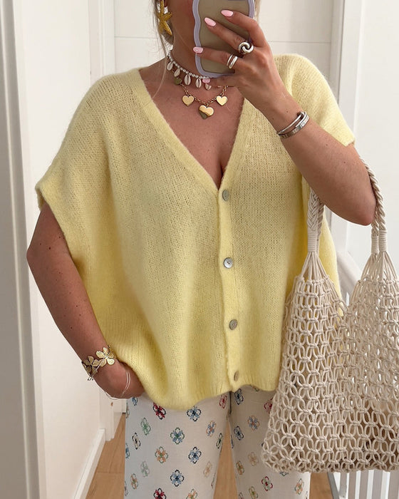 Sleeveless V-Neck Button-Front Sweater Cardigan
