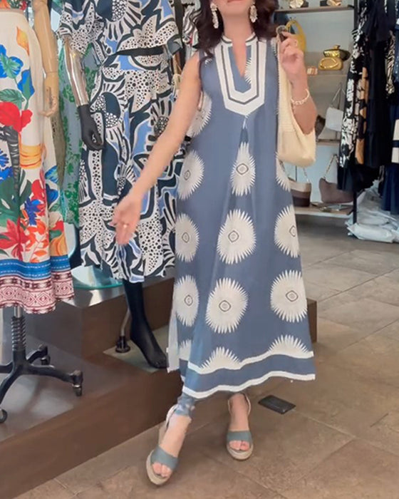 Sunflower Print Sleeveless Dress