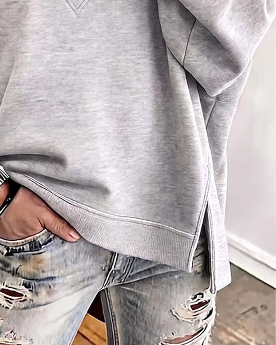 V-Neck Off-Shoulder Asymmetric Slit Sweatshirt