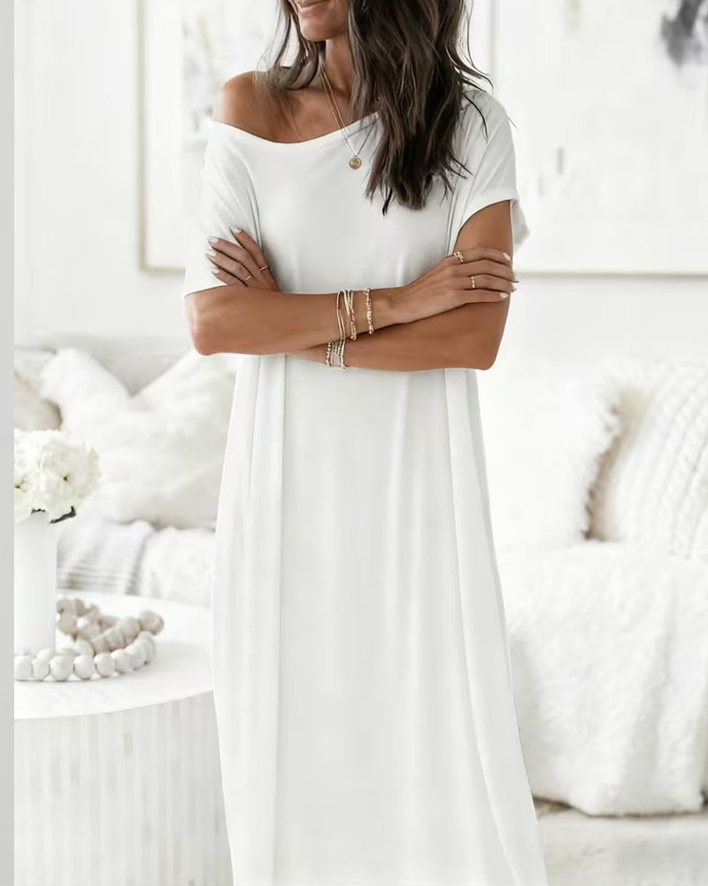 Solid-Color Long Casual Dress