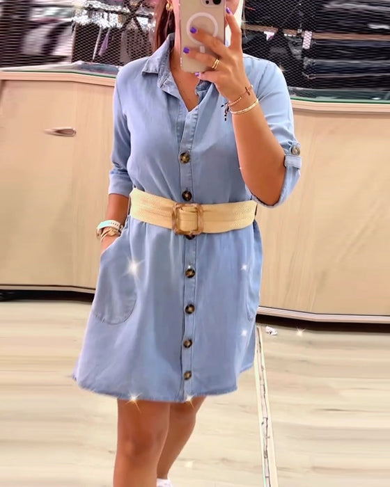 Casual solid color lapel button dress