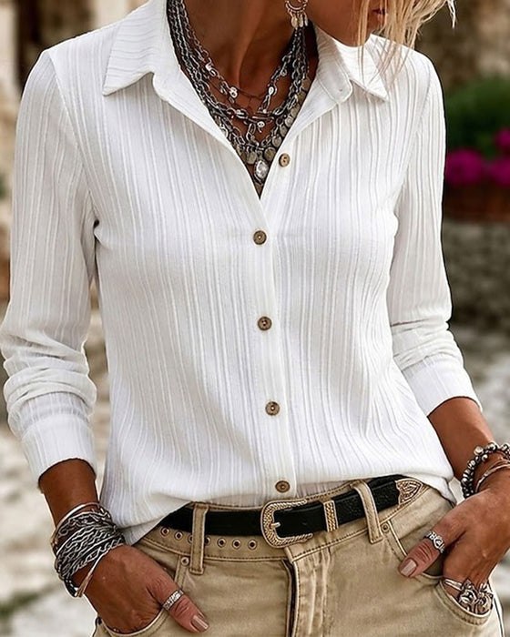 Textured Vertical-Stripe Long-Sleeve Blouse
