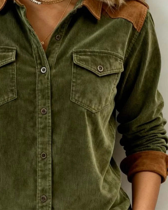 Stylish Corduroy Color Block Shirt