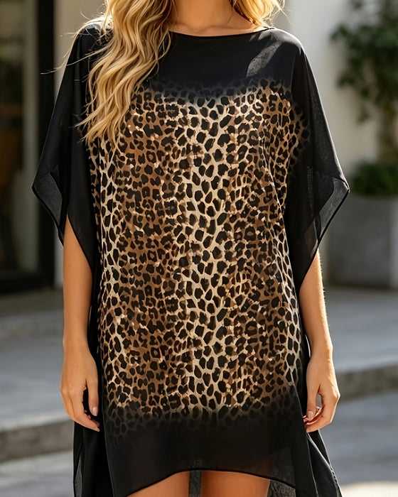 Leopard Print Loose Bat Sleeve Dress