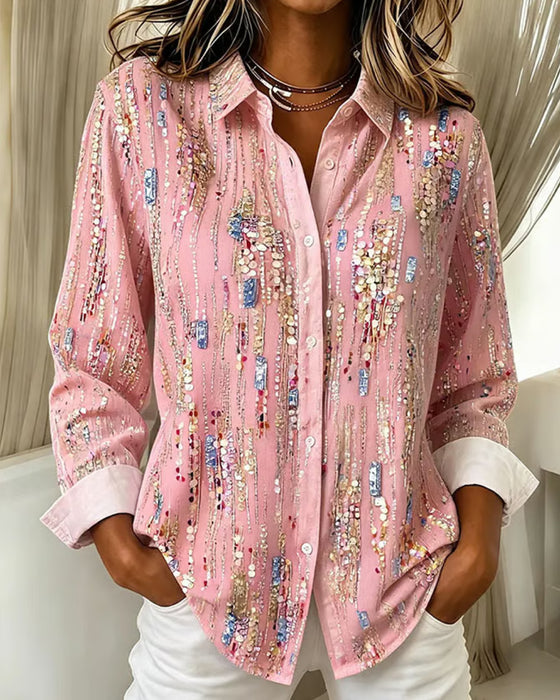 Colorful Lapel Long Sleeve Shirt