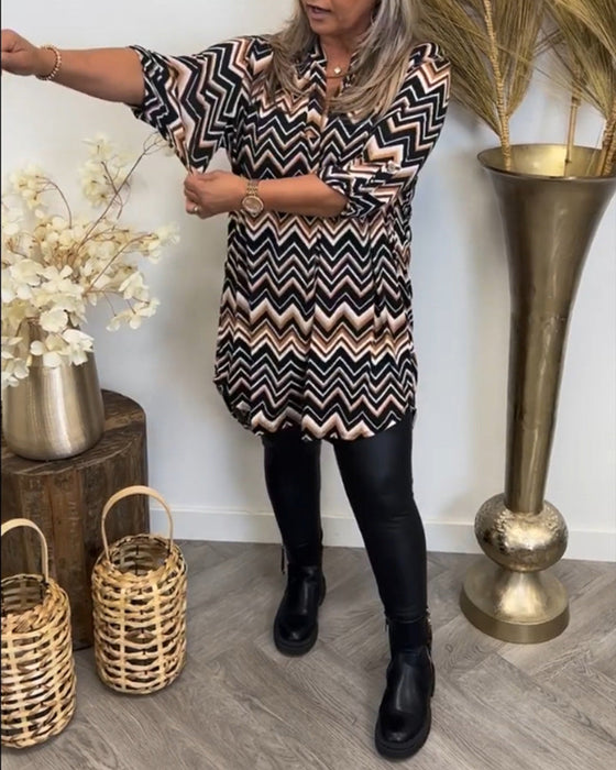 Wave print v-neck dress