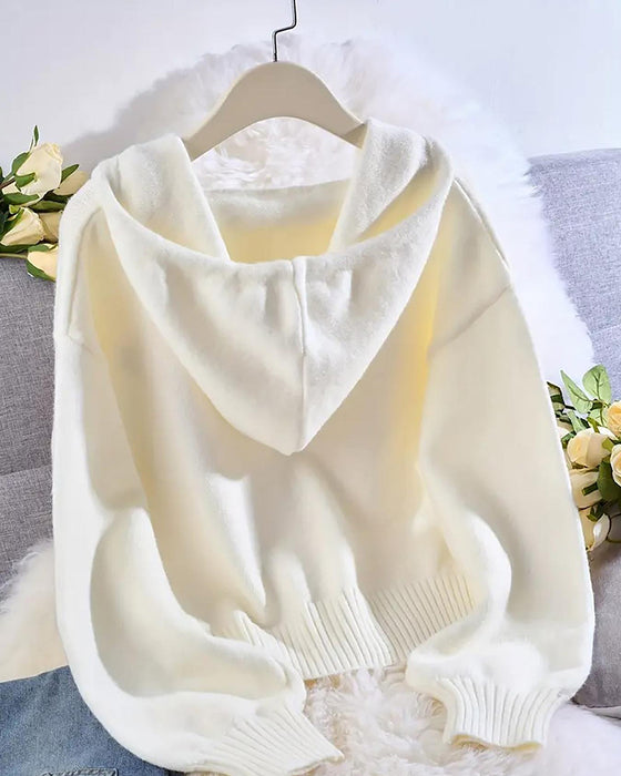 Cropped V-Neck Hooded Pullover