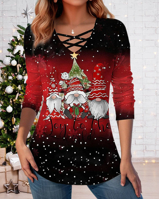 V-neck Christmas graphic T-shirt