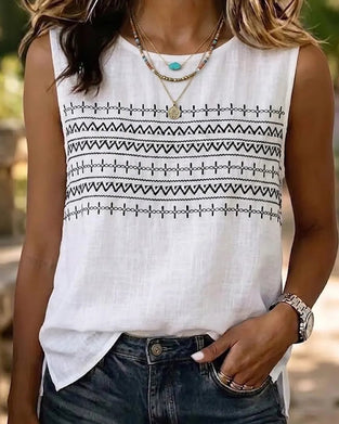 Ethnic Embroidery Sleeveless Blouse