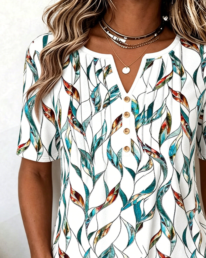 Petite V-Neck Botanical Print Blouse
