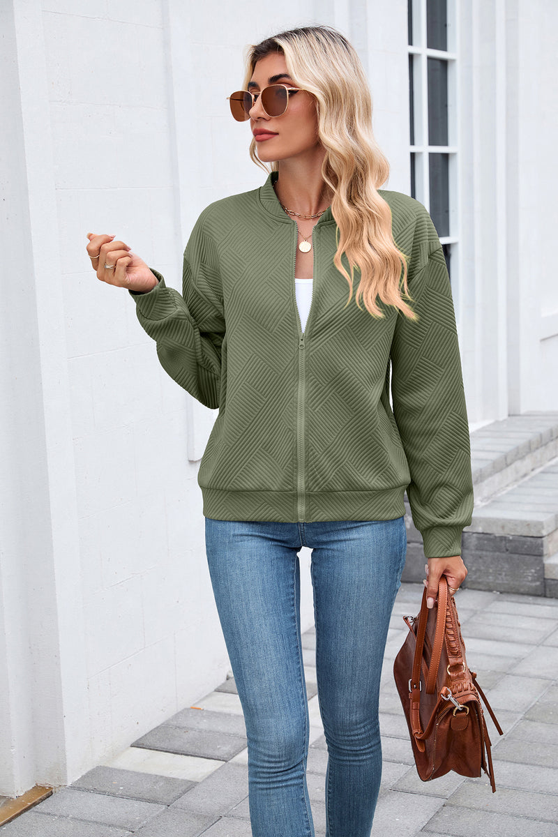 Solid Baseball Neck Long Sleeve Coat