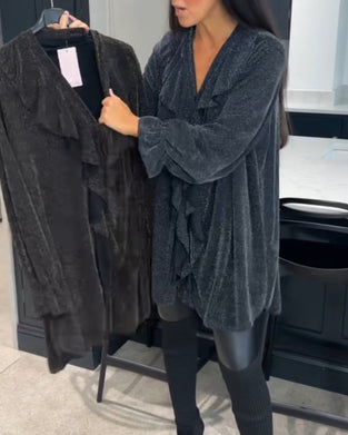 Spliced ruffled v-neck top