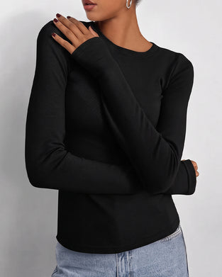 Crew Neck Slim Fit Long Sleeve Solid T-Shirt