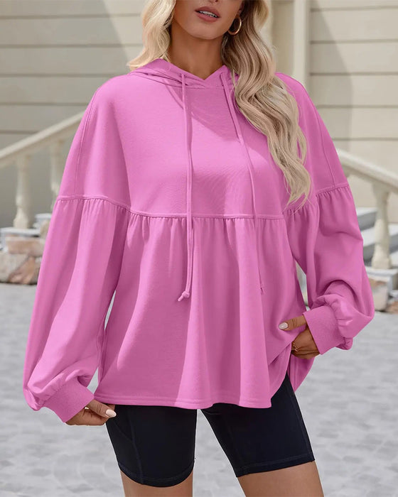 Hooded Drawstring Loose Sweatshirt