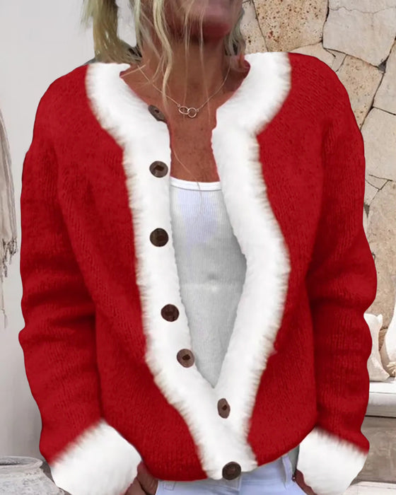 Contrast Color Fashionable Long-Sleeved Cardigan