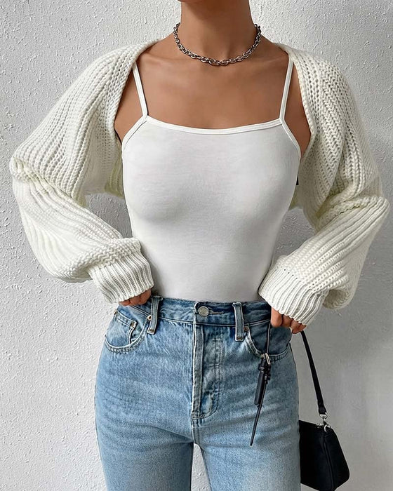 Solid Color Long Sleeve Short Cardigan
