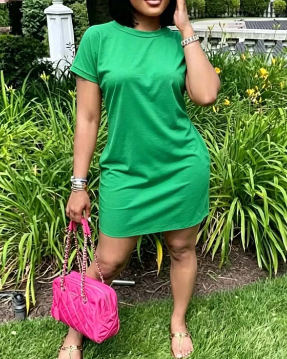 Crew Neck Short Sleeve Fitted Dress