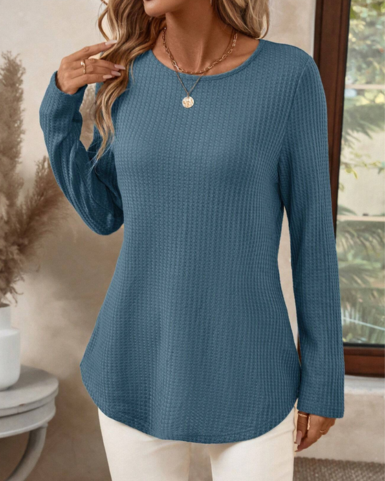 Round Neck Long Sleeve Solid Color Top